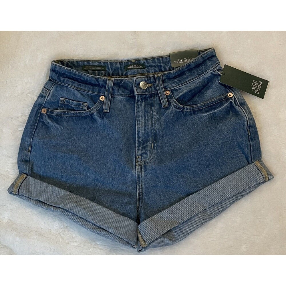 NWT Wild Fable Women's Highest Rise Mom Shorts Denim Embriodered Happy Size 0